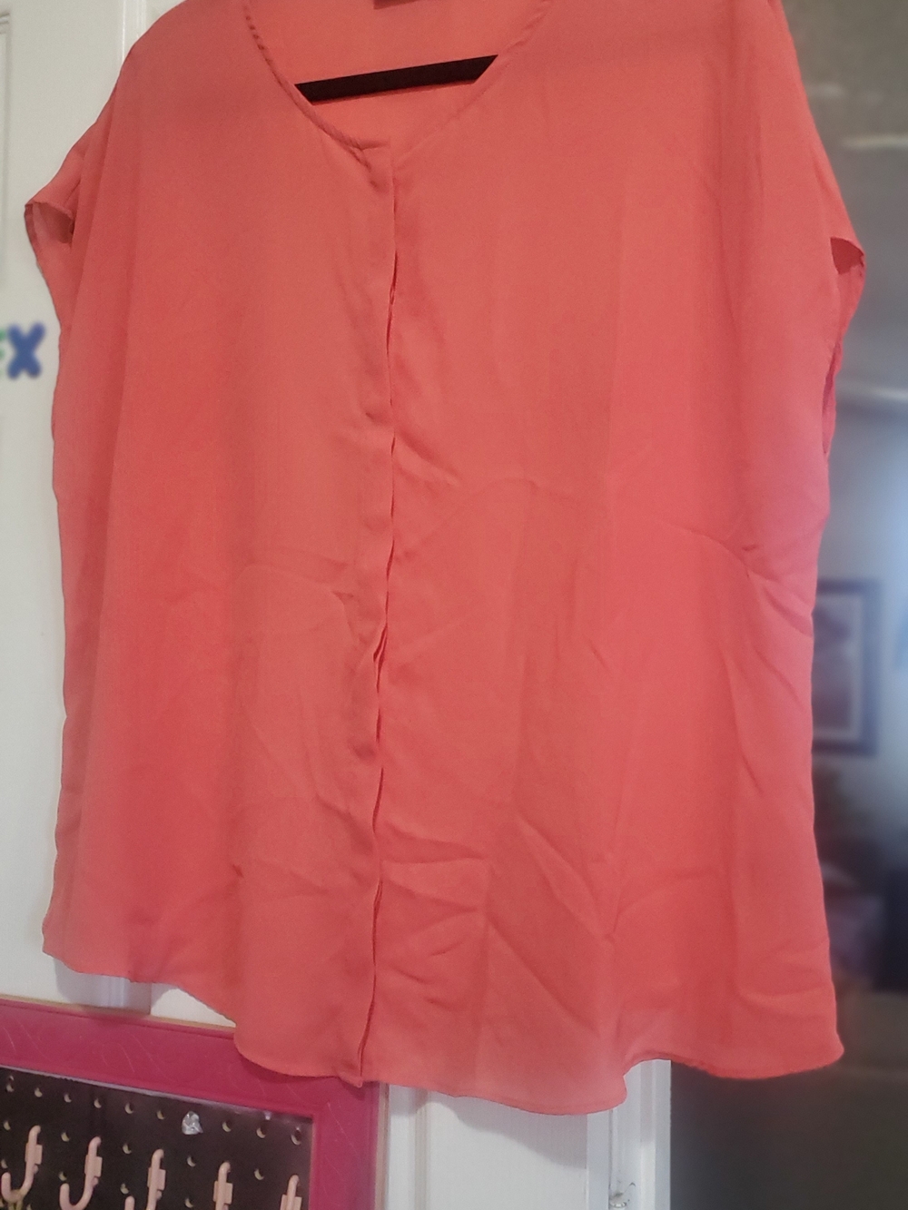 Coral V-Neck Women's Blouse - Lightweight Short Sleeve Top